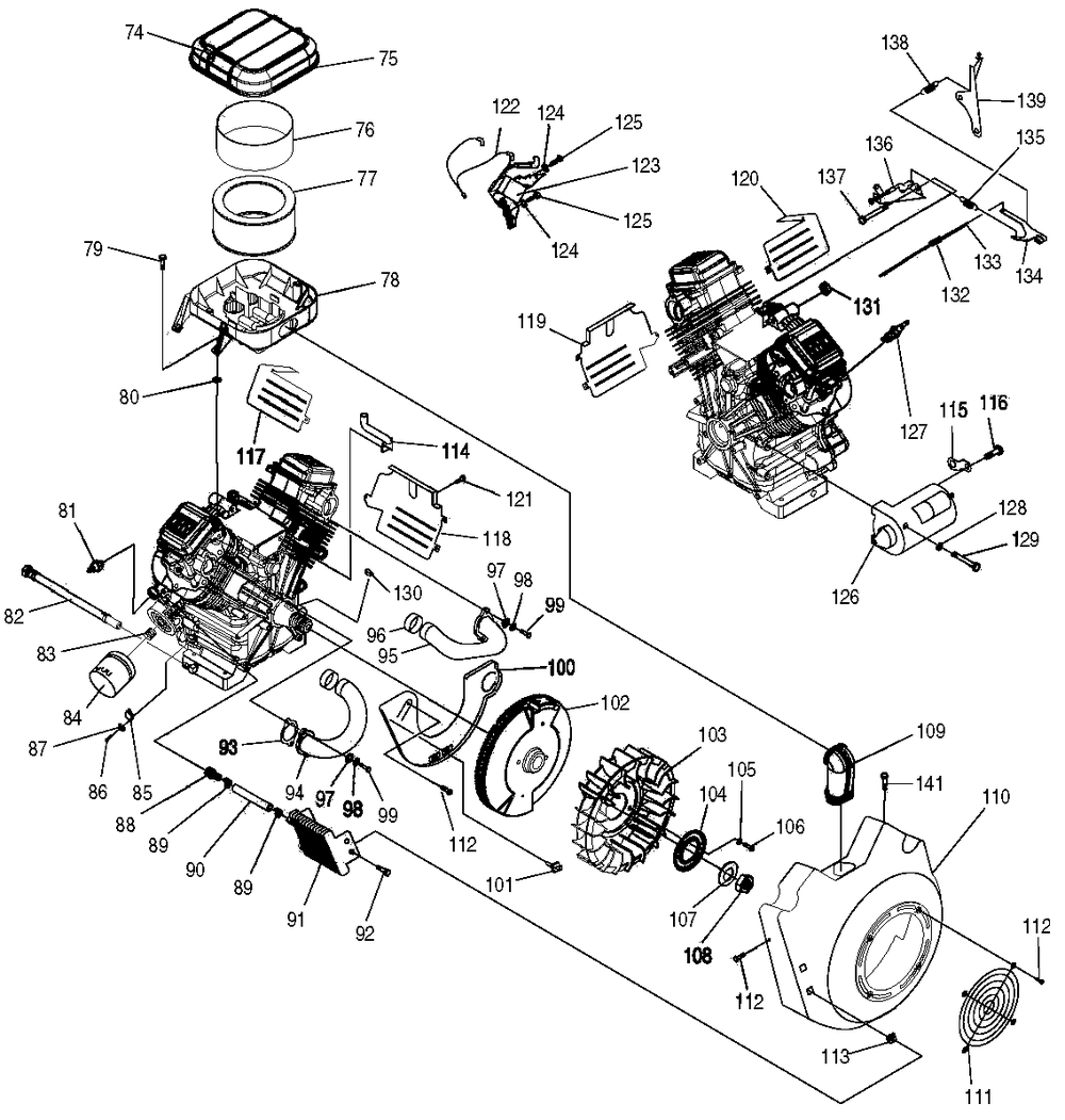 Engine 4 Diagram and Parts List for 0043901 (3514453 - 3699533)(2002) Generac Generator
