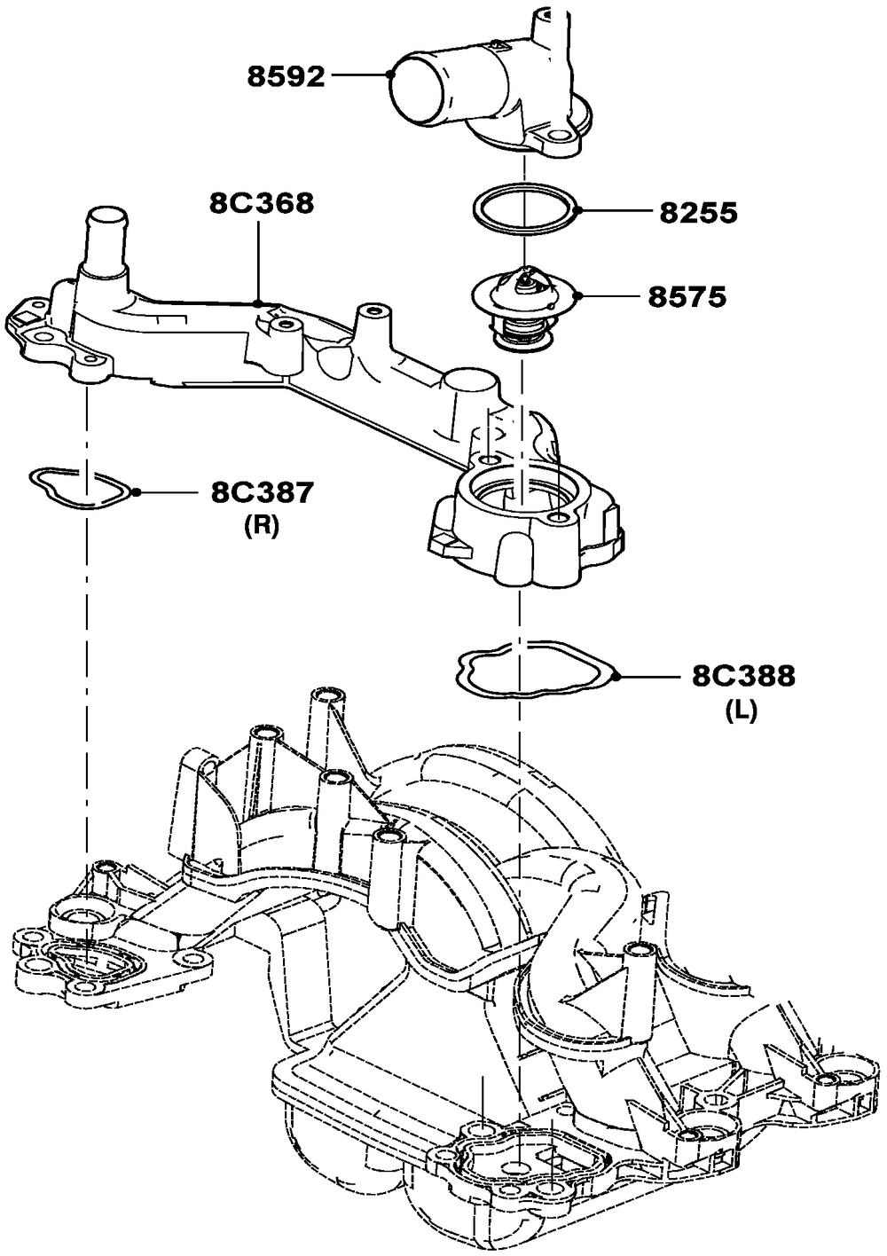 5.4l Gas Engine Thermostat Diagram and Parts List for QT08054ANSNA (5981037 - 5981038)(2010) Generac Generator