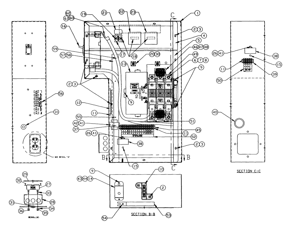 120/208 Volt Control Panel Diagram and Parts List for 4313-0 DG-50 Generac Generator