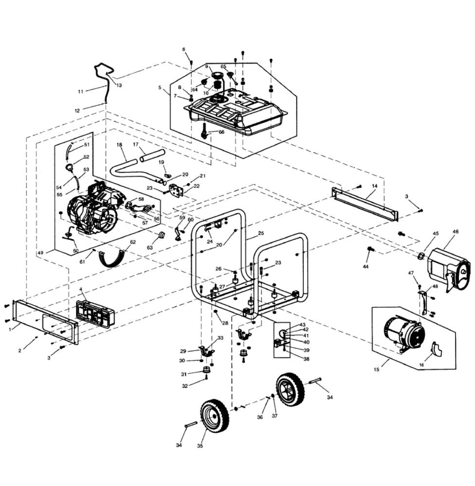 Frame Assembly Diagram and Parts List for GP5500-5939-6  Generac Generator
