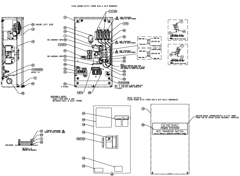 Ev Xfrsw 100a 3r Sd Diagram and Parts List for 0054010 (4851109 - 4893811)(2007) Generac Generator