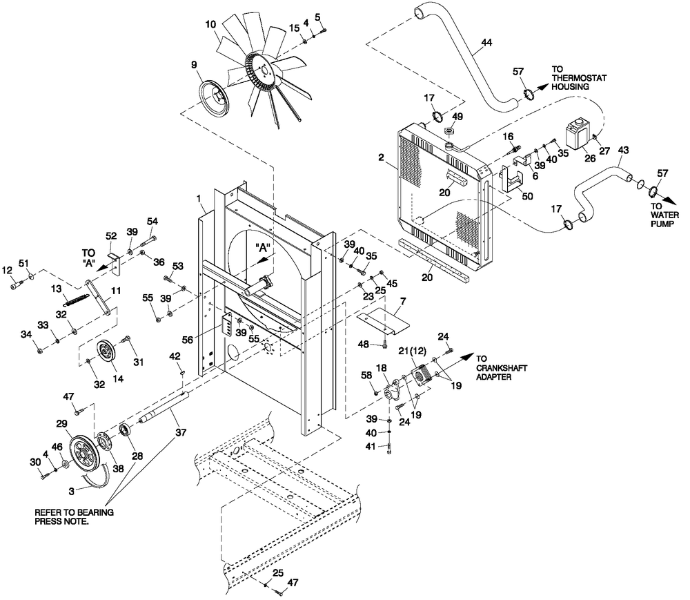 C2 Cooling System And Fan Drive Diagram and Parts List for QT04524AVSN (4361366 - 4407203)(2006) Generac Generator