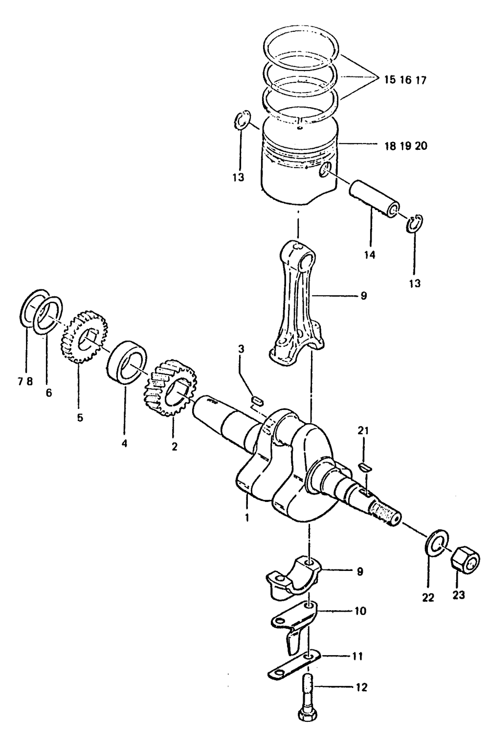 Crank Shaft And Piston Diagram and Parts List for 6897-4  Generac Generator