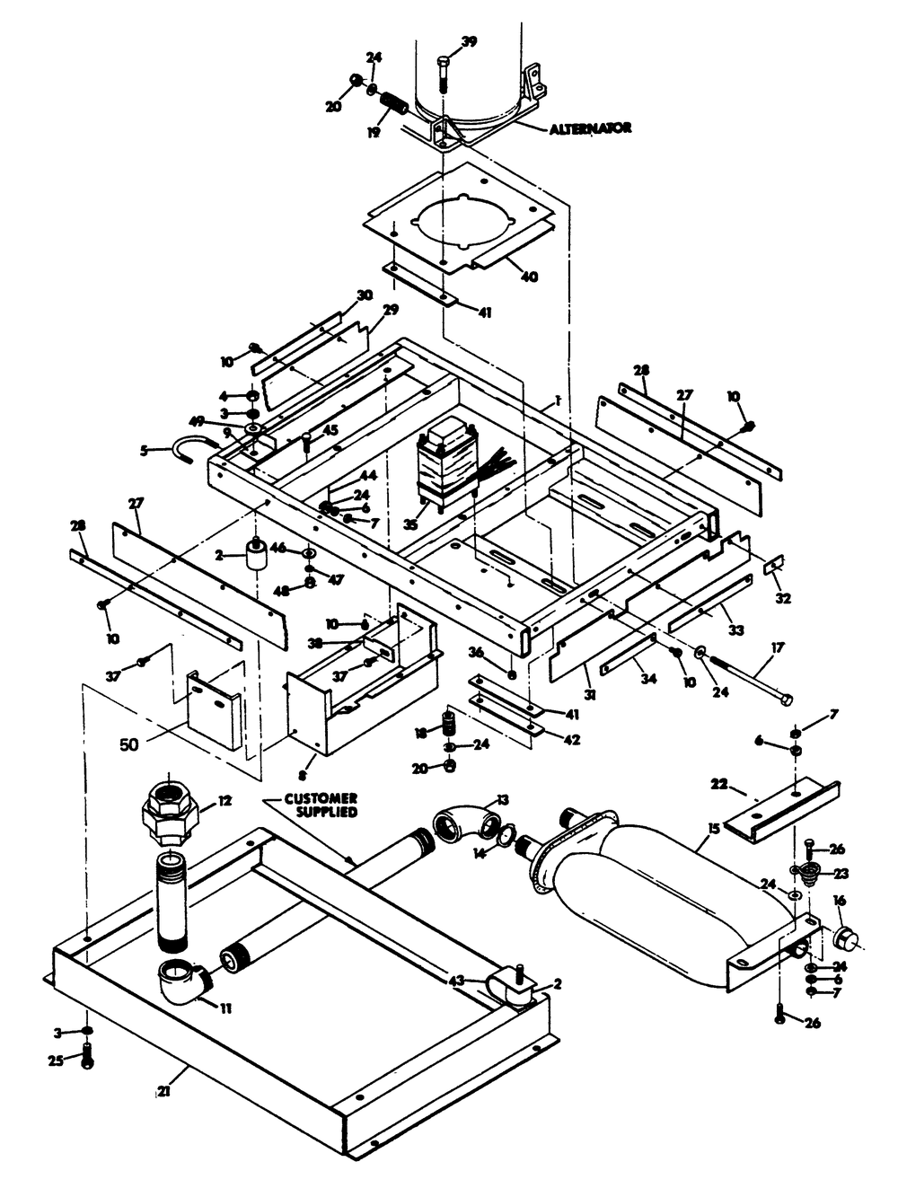 Mounting Base Diagram and Parts List for 6246-5  Generac Generator