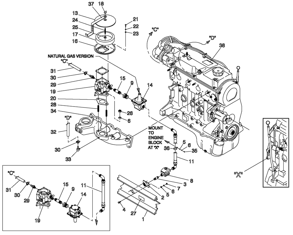 Ev Natural Gas Sys Diagram and Parts List for 0044741 (3580728 - 3694588)(2014) Generac Generator