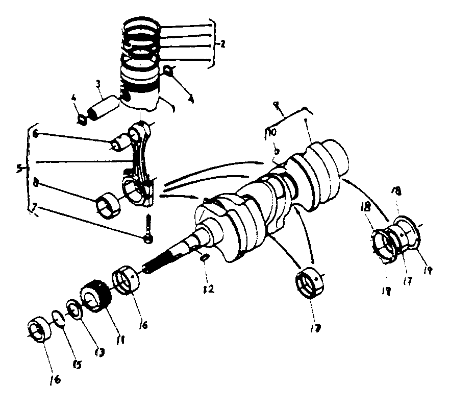 Piston And Crankshaft Diagram and Parts List for 1008-B  Generac Welder