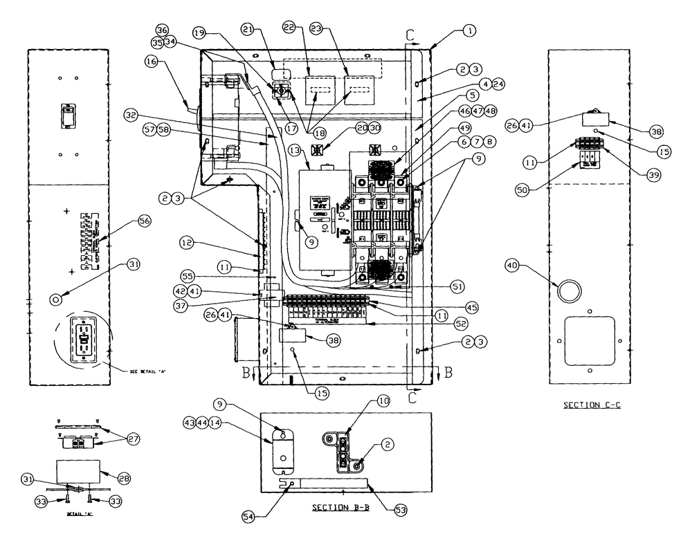 120/208 Volt Connection Box Diagram and Parts List for 4311-1 DG-50 Generac Generator