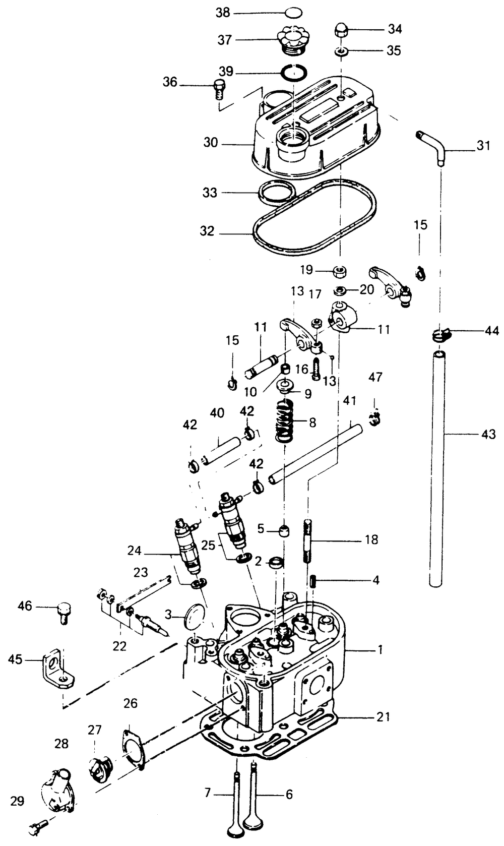 Cylinder Head Diagram and Parts List for 1015-A  Generac Welder