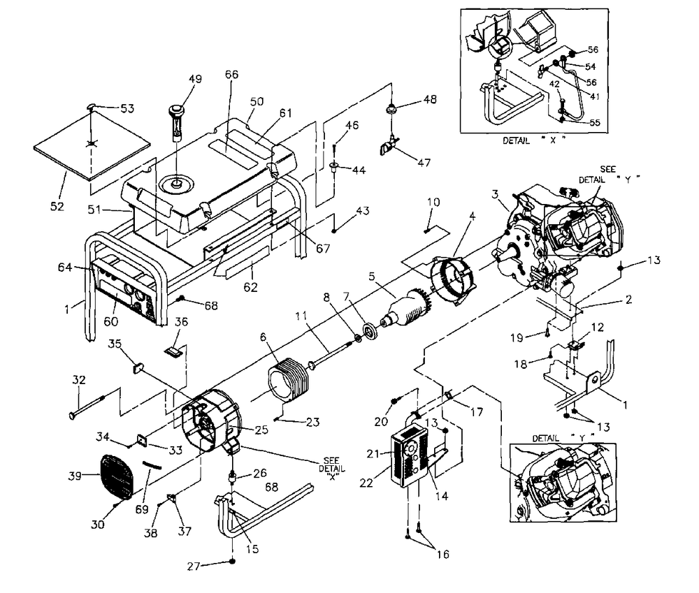 Main Unit Diagram and Parts List for 3500XL (9441-5)(9441-5) Generac Generator