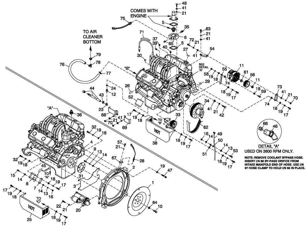 Engine Common Parts Diagram and Parts List for QT07039AVSN (4166739 - 4225329)(2005) Generac Generator