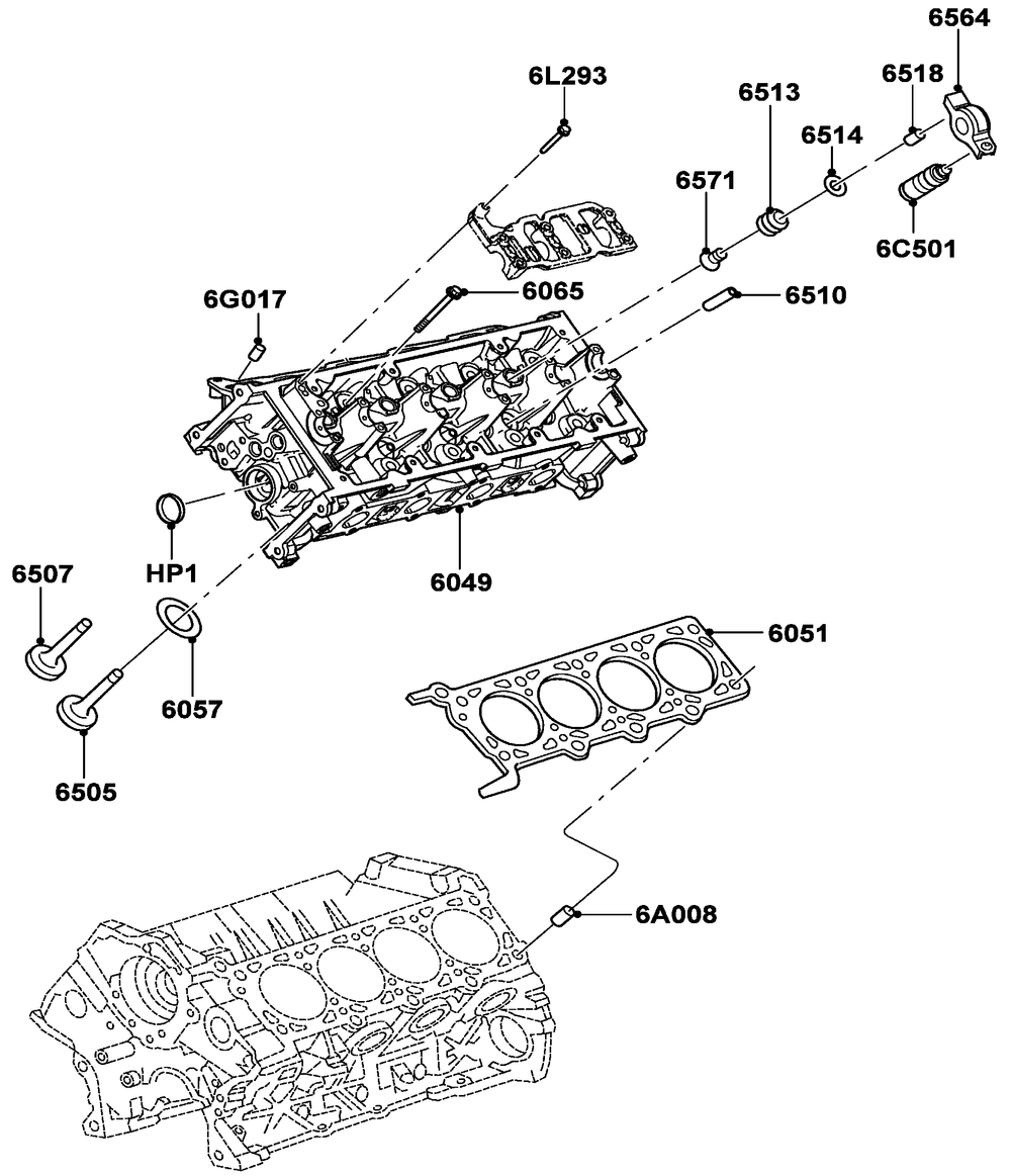 5.4l Gas Engine Cylinder Head Diagram and Parts List for QT08054ANSNA (5981037 - 5981038)(2010) Generac Generator