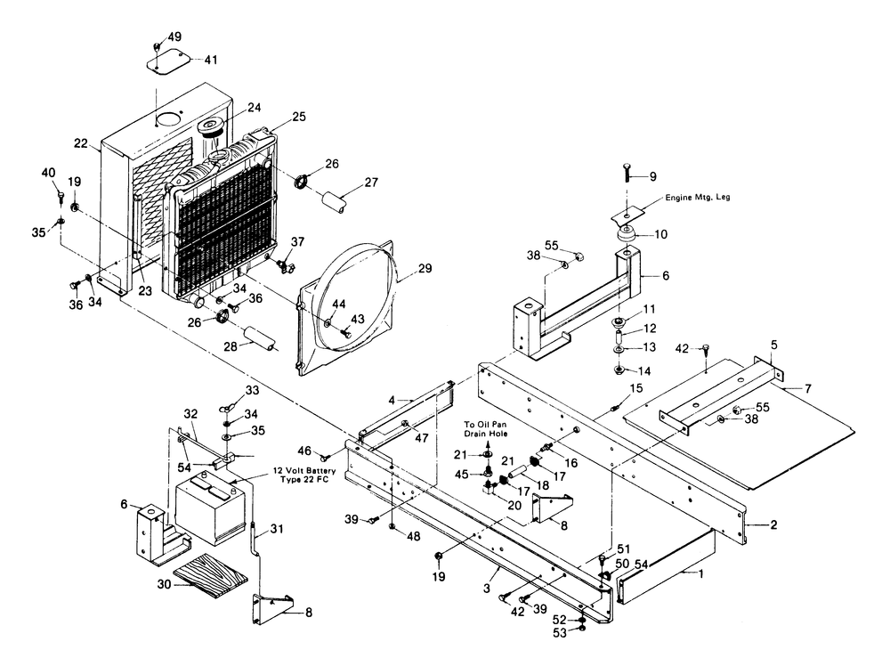 Mounting Base Diagram and Parts List for 1012-A  Generac Welder