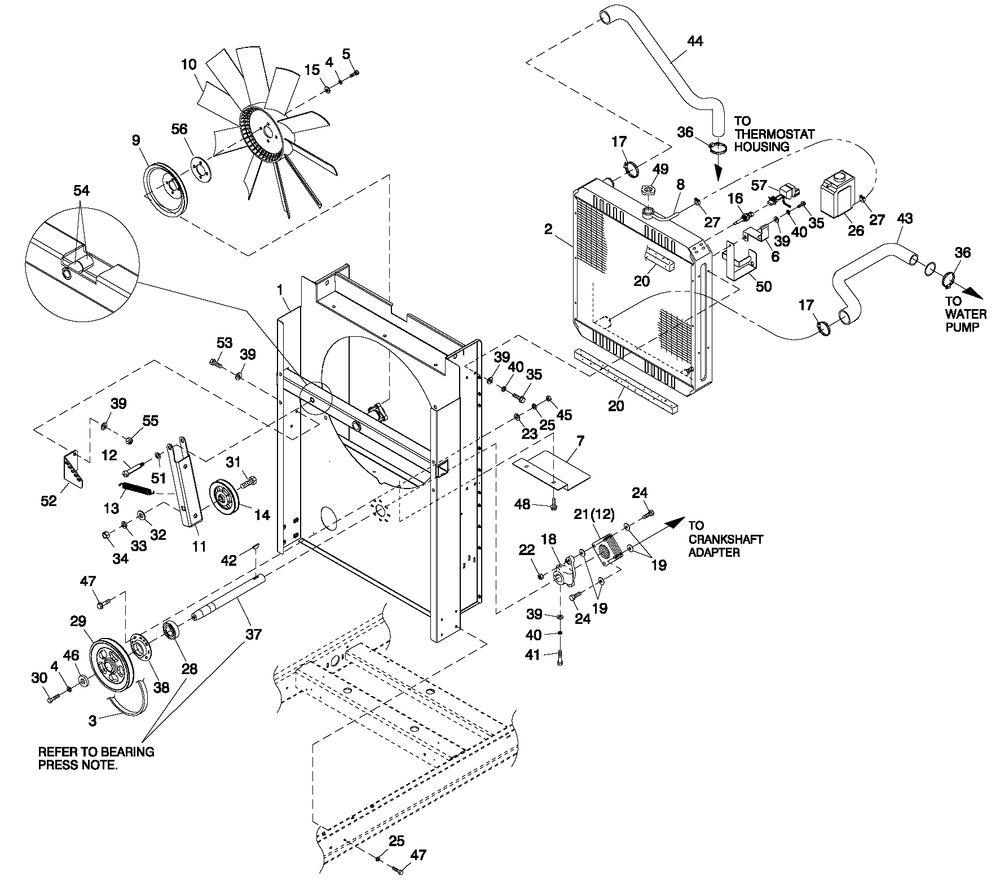 C2 Cooling System And Fan Drive Diagram and Parts List for 0054792 (5373485 - 5373489)(2009) Generac Generator