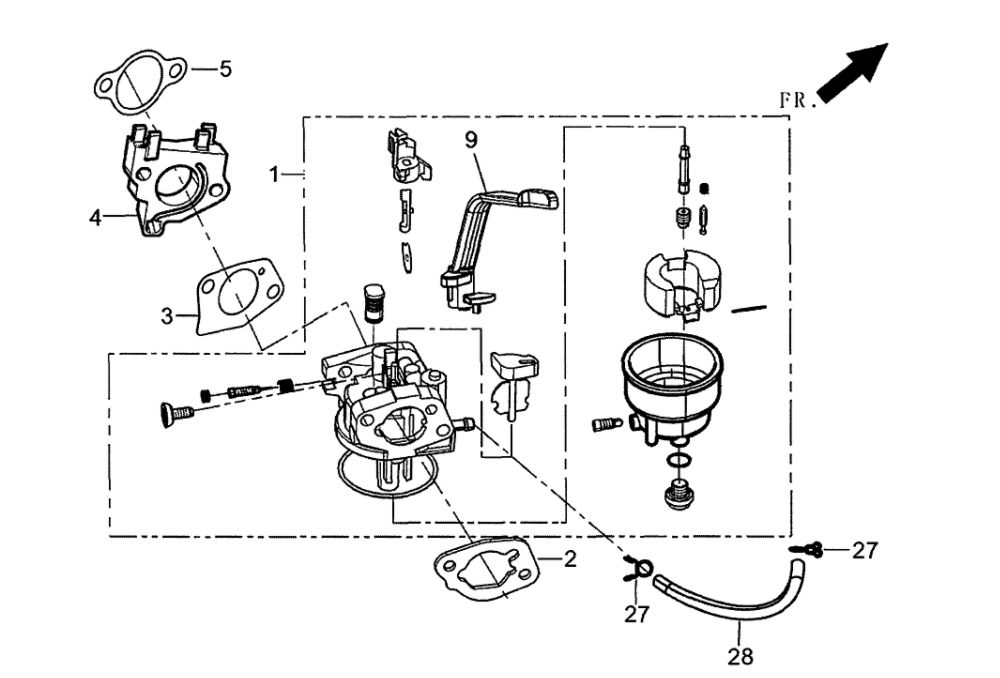 Carburetor Diagram and Parts List for 005939-5  Generac Generator