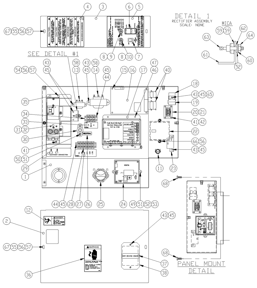 Control Panel Diagram and Parts List for 0050120 (3844420)(2004) Generac Generator