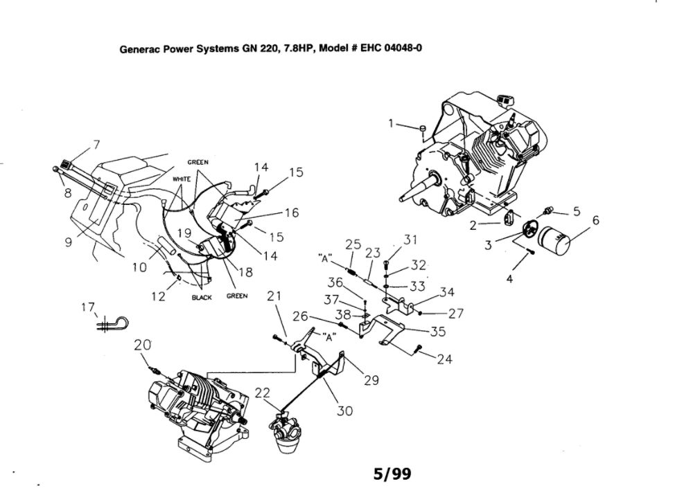 Spark Plug/ Oil Filter Diagram and Parts List for EHC040480  Generac Engine