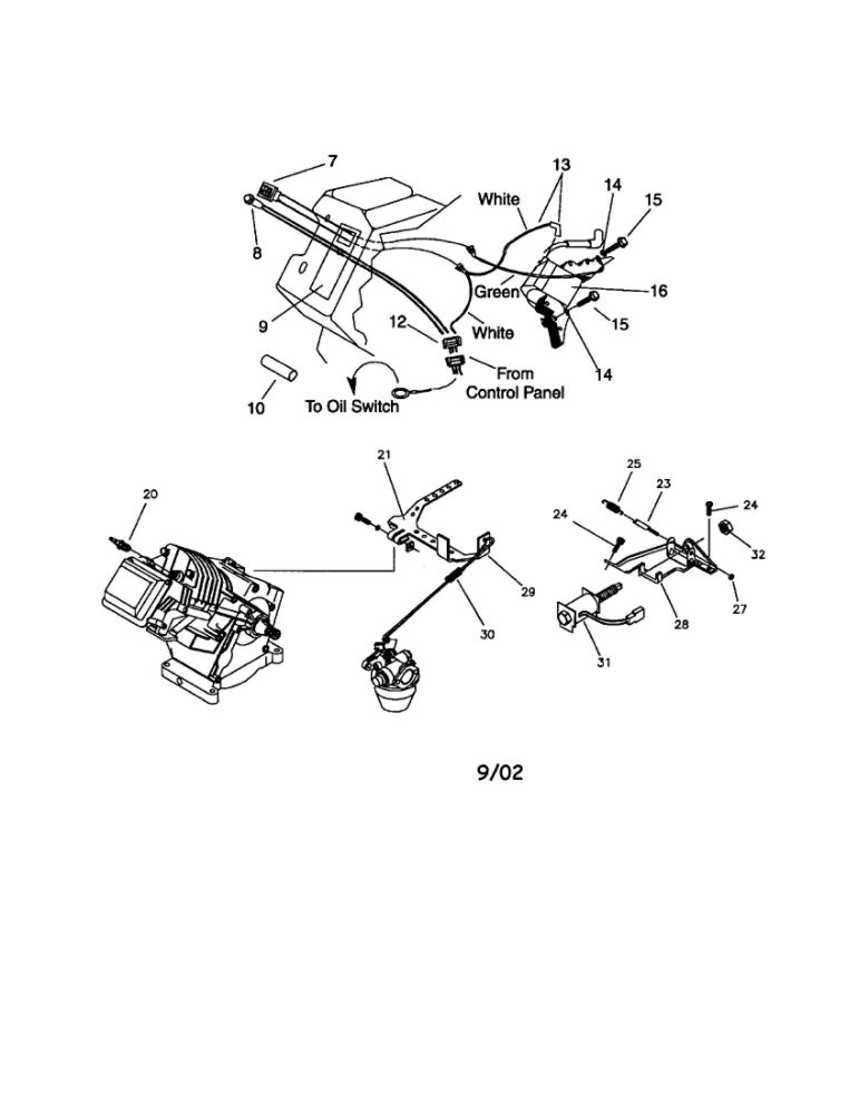 Low Oil Shutdown And Governor Diagram and Parts List for EHF00945  Generac Engine