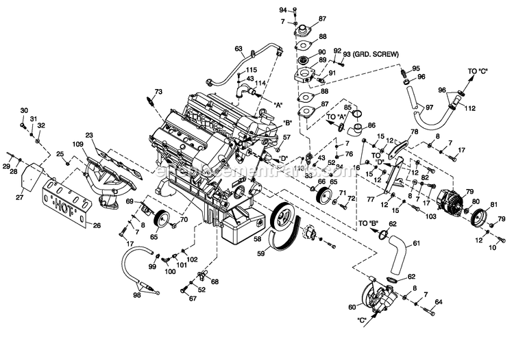 Engine Common Parts 3.0l G3 Ls (2) Diagram and Parts List for QT06030KNAN (4939531)(2008) Generac Generator