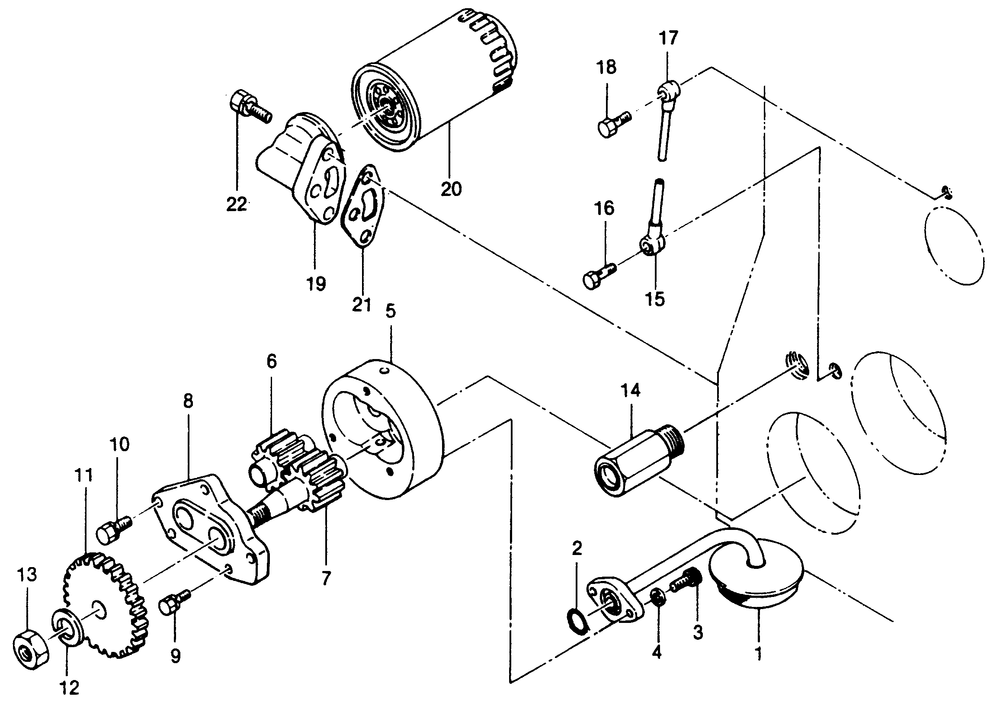Oil Pump And Oil Filter Assembly Diagram and Parts List for 1010-A  Generac Welder