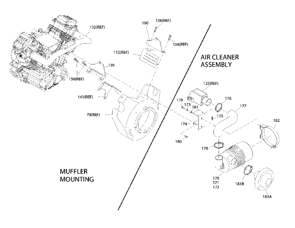Muffler Mounting / Air Cleaner Diagram and Parts List for GTV-760  Generac Generator