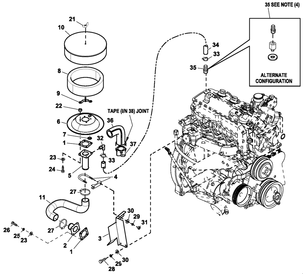 Air Cleaner 2.4lg2 Turbo Diagram and Parts List for QT06024ANAX (5933492 - 7029215)(2012) Generac Generator