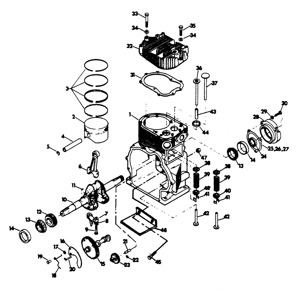 Engine Assembly Diagram and Parts List for 6613-1  Generac Generator