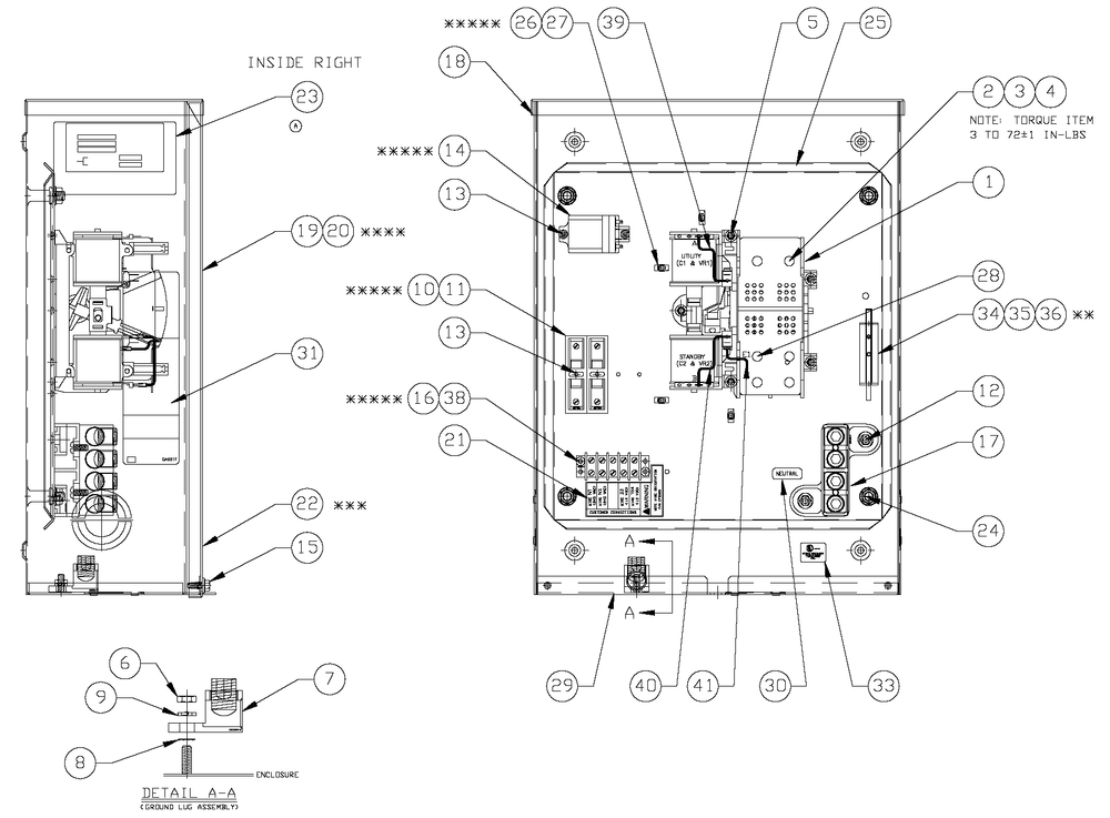 200a Transfer Switch Assembly Diagram and Parts List for 0053263 (5006763 - 5006773)(2008) Generac Generator