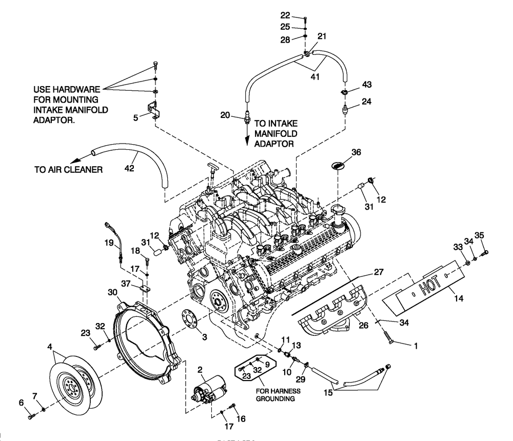 Engine Common Parts R/H Side 5.4l Cpl Diagram and Parts List for QT04554AVSNA (4413178 - 4808303)(2007) Generac Generator
