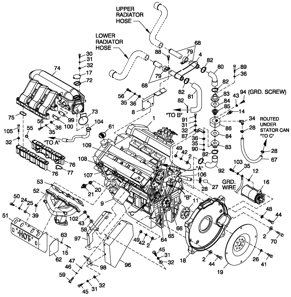 Engine Common Parts Diagram and Parts List for CT06030ANAN (1808V27725 - 3806V20150)(2008) Generac Generator