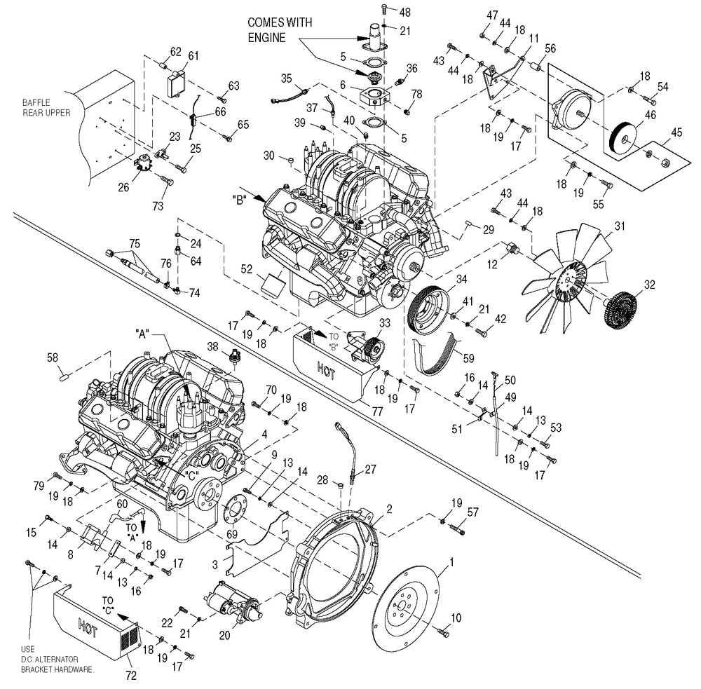 Engine Diagram and Parts List for 0049922 (4100779 - 4393839)(2008) Generac Generator