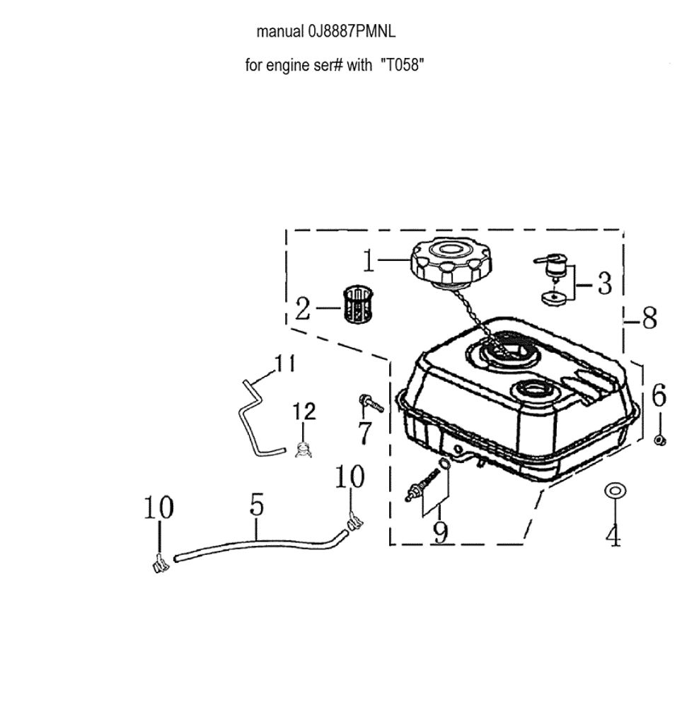 Fuel Tank 2 Diagram and Parts List for 006022-0  Generac Pressure Washer