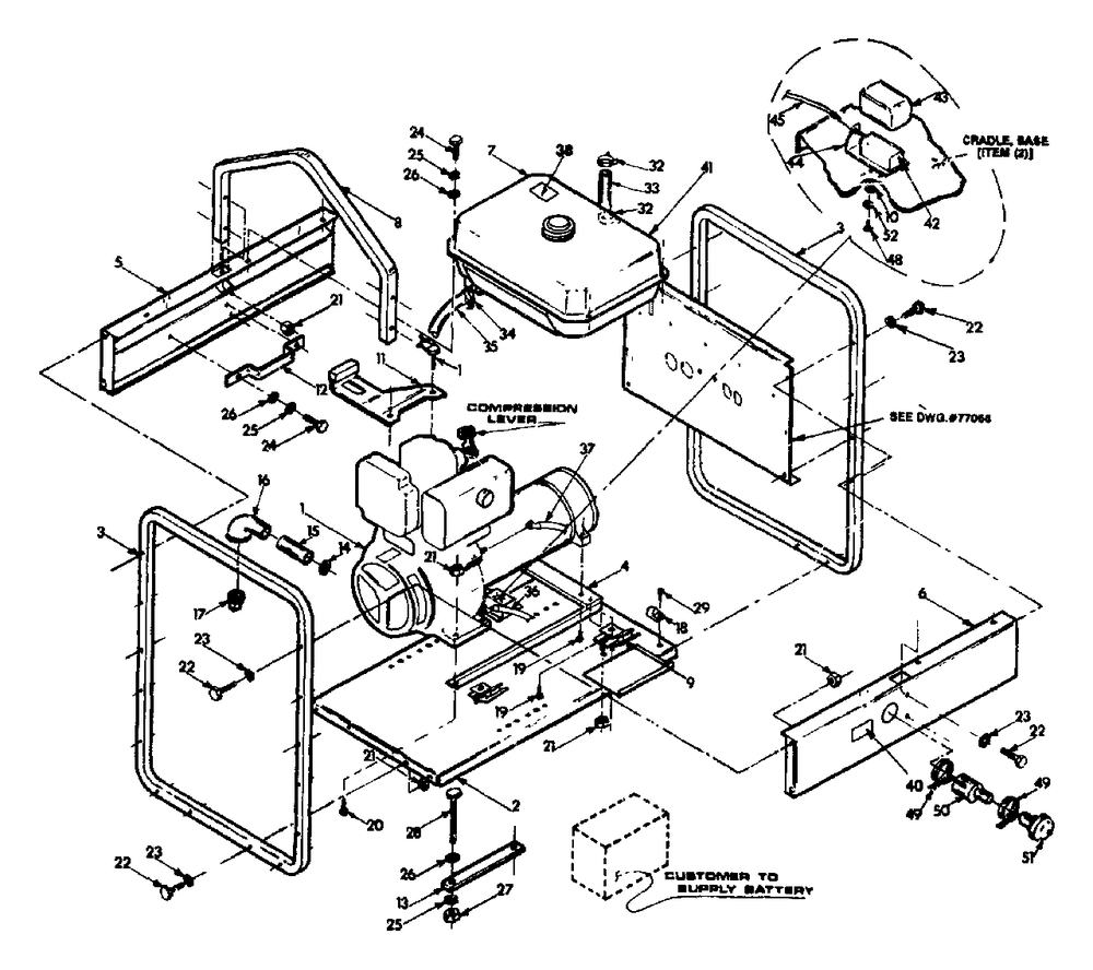 Cradle Assembly Diagram and Parts List for 4W115A (9160-0)(9160-0) Generac Generator
