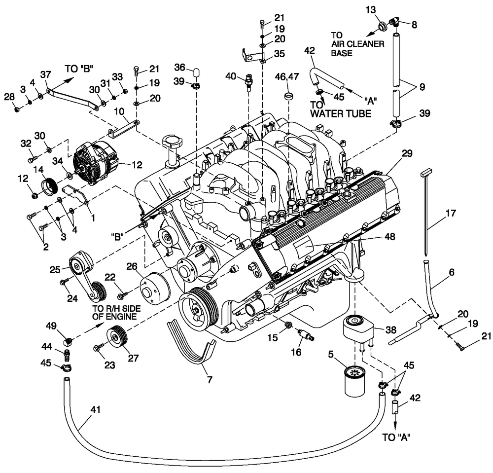 Engine Common Parts K/H Side Diagram and Parts List for CT07068ANSN (1209V33918)(2009) Generac Generator