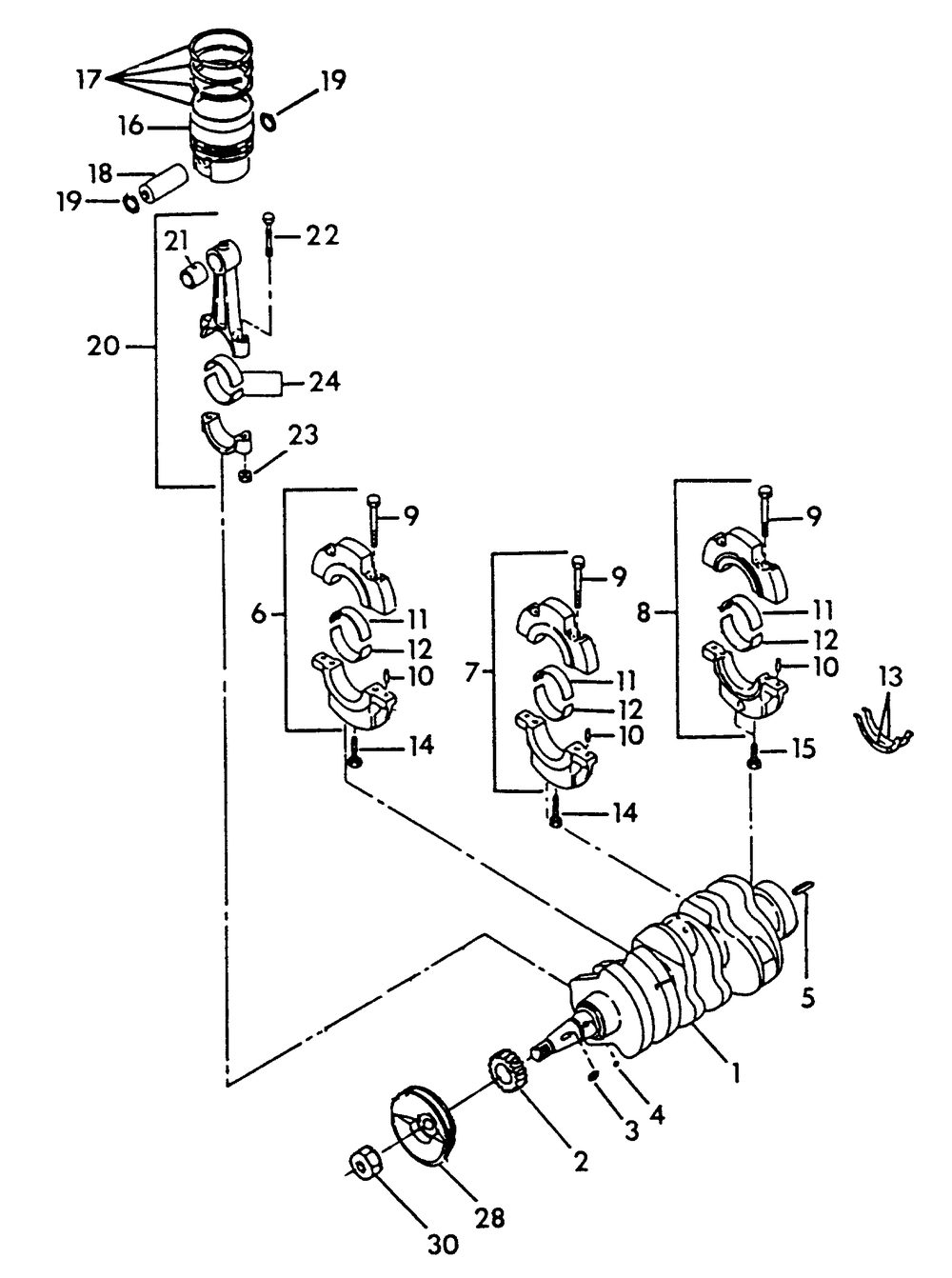 Crankshaft, Piston And Flywheel Diagram and Parts List for 9055-1  Generac Generator
