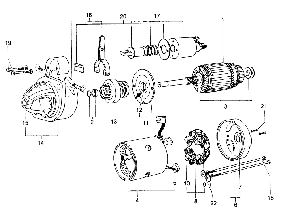 Starter Motor Assembly Diagram and Parts List for 8248-1  Generac Welder