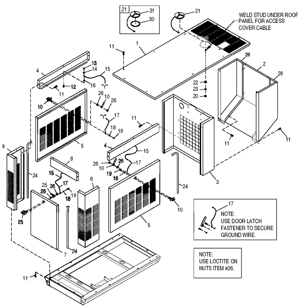 Enclosure Diagram and Parts List for 0050980 (0605V01554 - 1005V02703)(2005) Generac Generator
