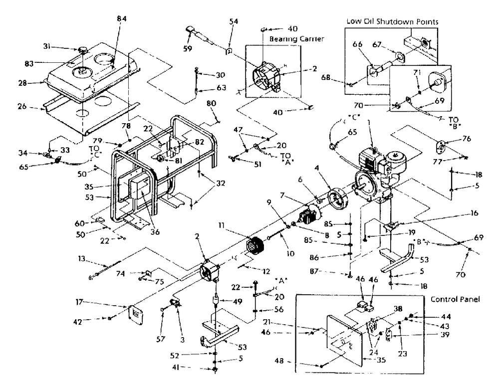 Generator Replacement Parts (10/95) Diagram and Parts List for 3W741B (9580-1)(9580-1) Generac Generator
