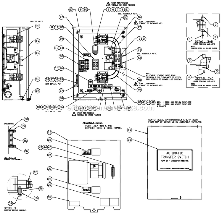 Ev 100a Service Entrance Diagram and Parts List for RTSE200A3 (4034074 - 4368973)(2006) Generac Generator