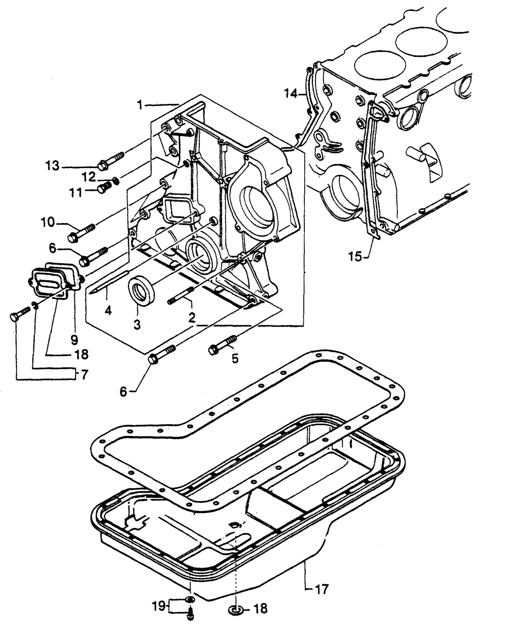 Oil Pan And Timing Chain Cover Assembly Diagram and Parts List for 6962-4  Generac Welder