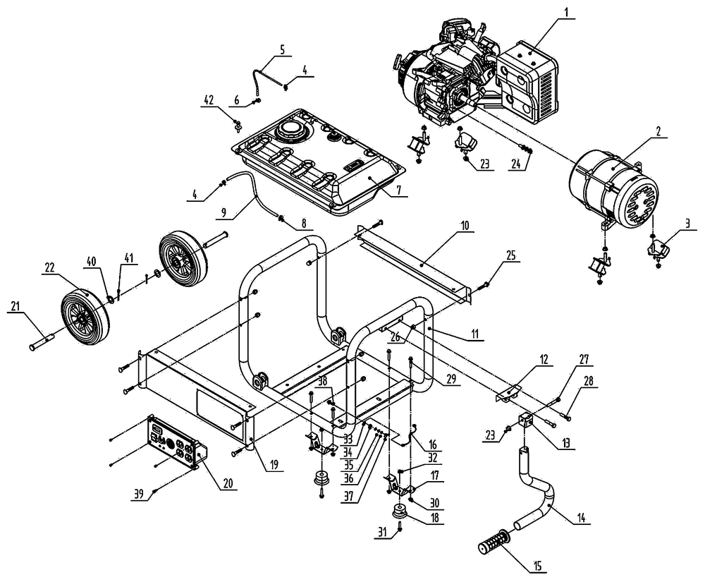 Unit Diagram and Parts List for 0064310 (P385240 - 50007087B)(2016) Generac Generator