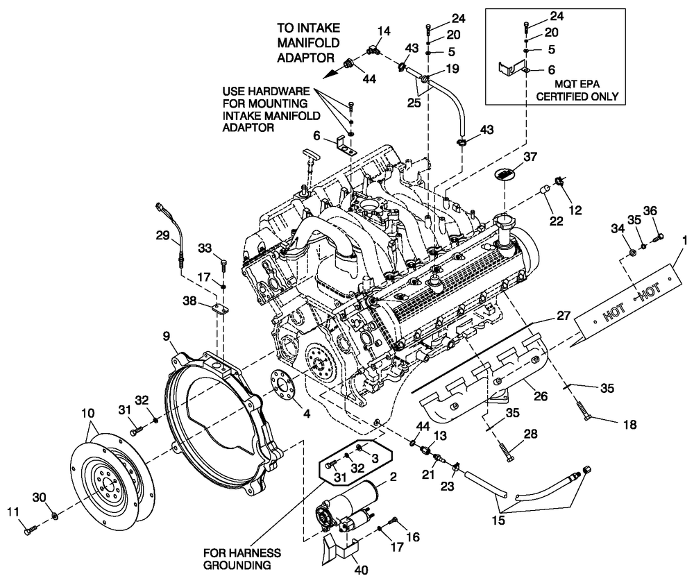 Engine Common Parts R/H Side Diagram and Parts List for CT07068ANSN (1209V33918)(2009) Generac Generator