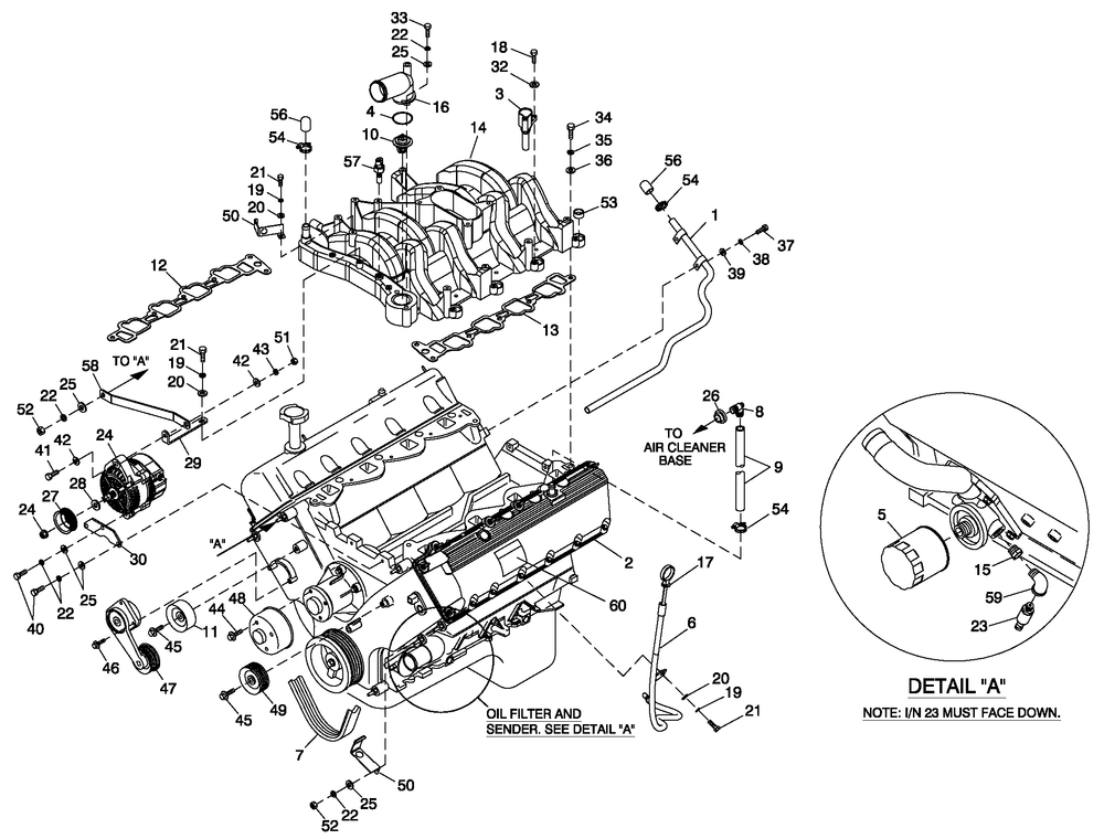 Engine Common Parts L/H Side 5.4l Cpl Diagram and Parts List for QT05554ANSN (4169523 - 4188696)(2005) Generac Generator