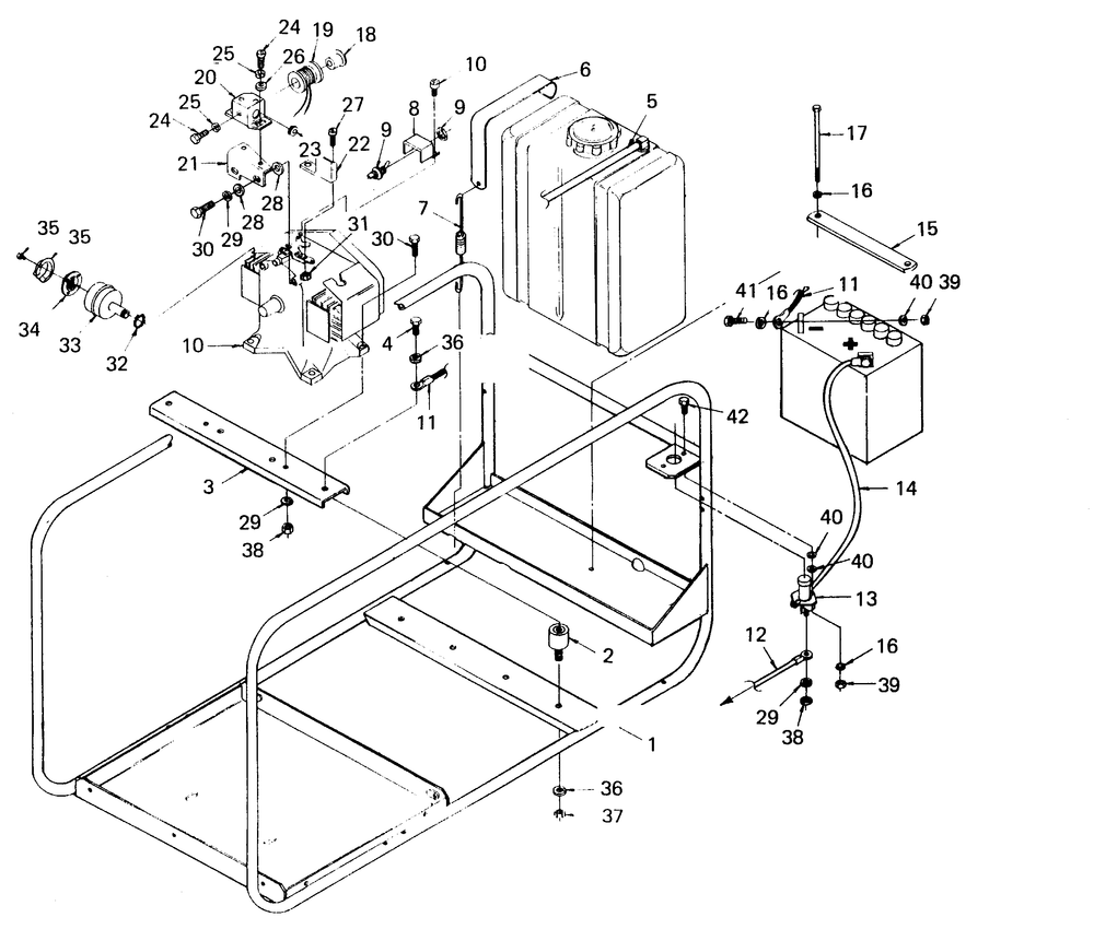Mounting Base Diagram and Parts List for 8338-0  Generac Welder