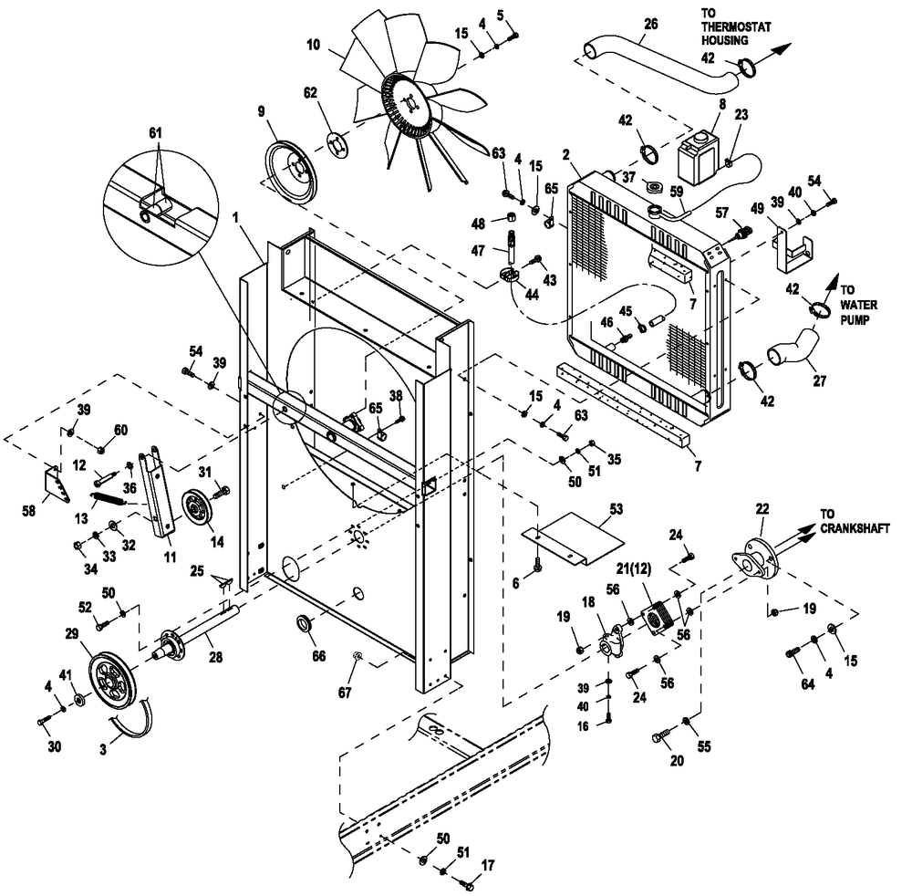 Ev Cooling Sys And Fan Drive Diagram and Parts List for QT10068ANSC (6297202 - 6378170)(2011) Generac Generator