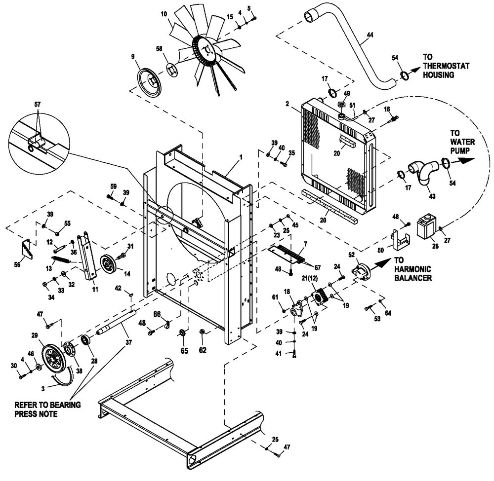 Ev Cooling System 5.4l C2 Diagram and Parts List for 0055992 (7000001)(2012) Generac Generator
