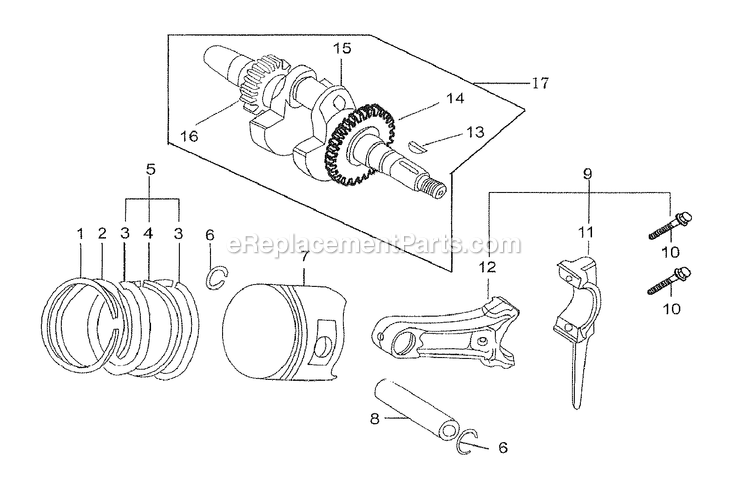 Crankshaft, Piston And Connecting Rod Diagram and Parts List for 005723R0 (5132447)(2016) Generac Generator