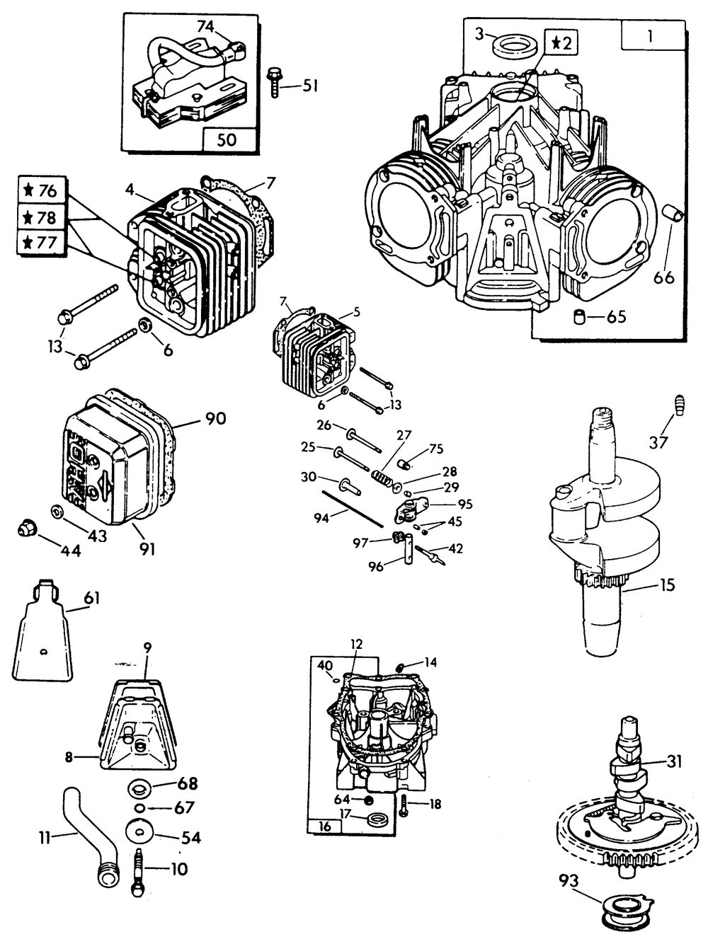Engine Parts (Part 1) Diagram and Parts List for 9008-6  Generac Generator