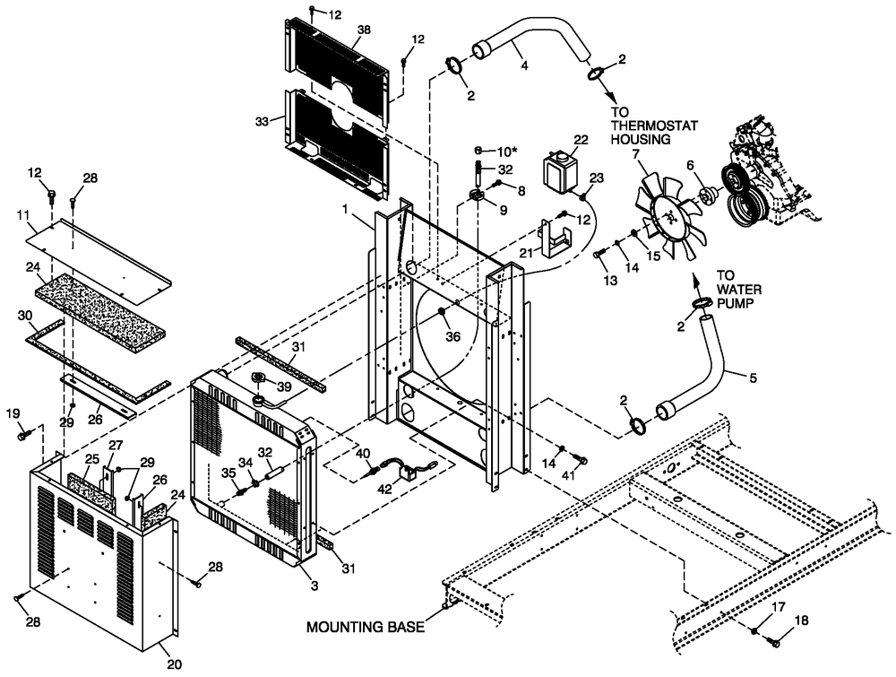 C2 Cooling System And Fan Drive Diagram and Parts List for QT03030ANSN (4112922 - 4204166)(2005) Generac Generator