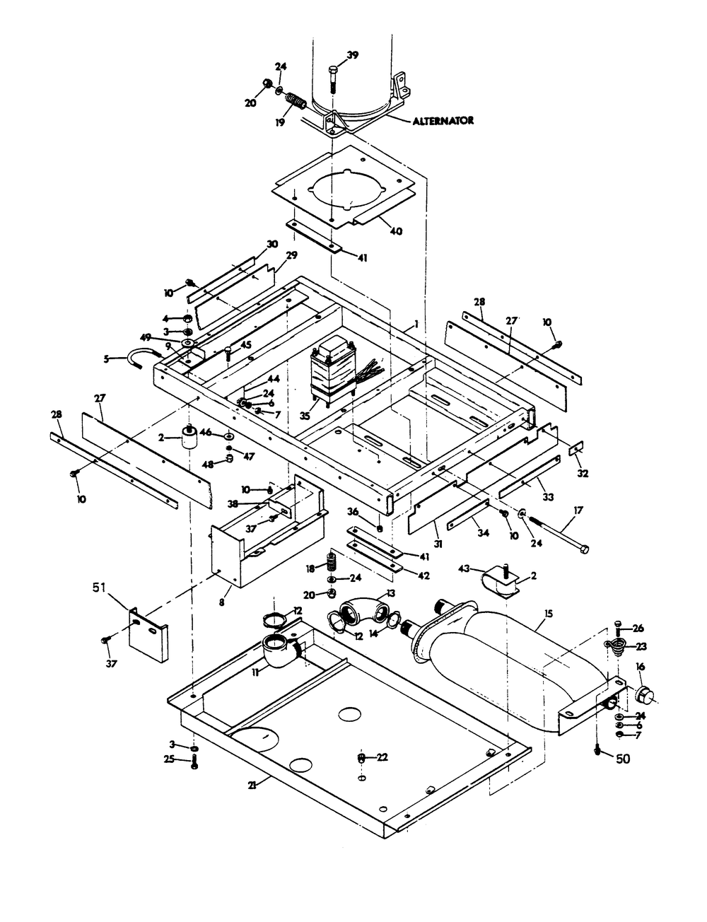 Mounting Base Diagram and Parts List for 6159-1  Generac Generator