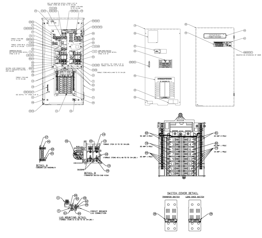Load Shed Transfer Switch Diagram and Parts List for 0055390 (5033168 - 5275618)(2009) Generac Generator